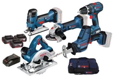 BOSCH KIT 5 OUTILS: GSR/GST/GWS/GKS/GSA + 3x4,0Ah Sac