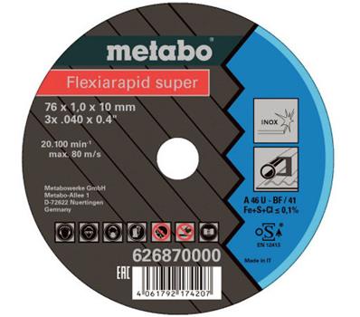 5 MEULES TRONÇONNAGE FLEXIARAPID SUPER,Ø 76X1,0X10MM INOX METABO