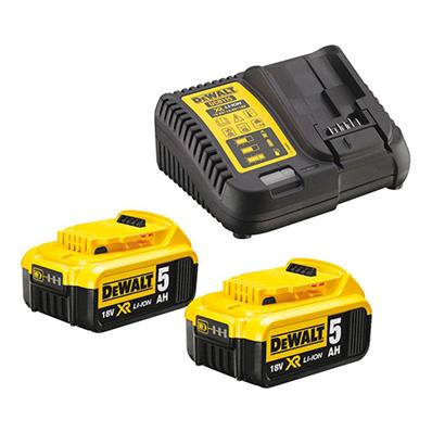 DEWALT Pack 2 batteries XR 18V 5Ah Li-Ion + chargeur