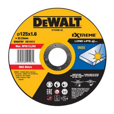 Dewalt Disque tronçonner l'inox 125x22,2mm épaisseur 1.6mm moyeu plat