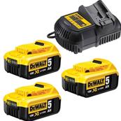 DEWALT Pack 3 batteries XR 18V 5Ah Li-Ion + chargeur