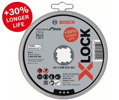 DISQUE TRONÇONNER X-LOCK INOX 125 X 1,6MM T41 10PCS BOSCH