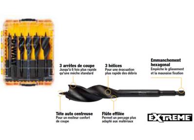 Dewalt Coffret TOUGHCASE 6 mèches à bois 3 pointes Extreme