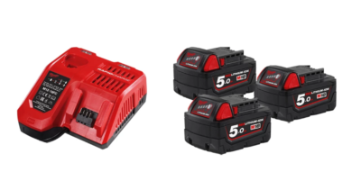 Pack de 3 Batteries Milwaukee M18™ REDLITHIUM™ 5,0 Ah avec Chargeur Rapide - M18 NRG-503 - 4933451423
